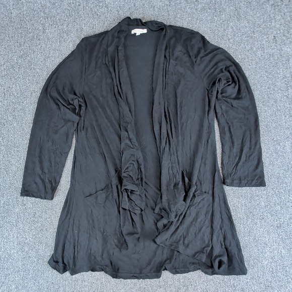 Jess & Jane Lagenlook Open Front Cardigan Women XL Black Bamboo Blend Pockets — photo 2